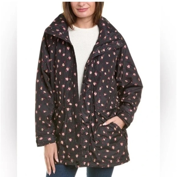 Cabi Rainy Day Jacket floral parka winter coat black anorak women’s size Small - Picture 2 of 16